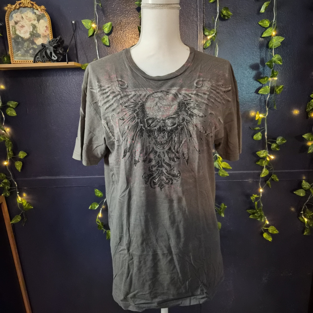 Men's Gray Graphic Skull Tee - Casual Short Sleeve Shirt